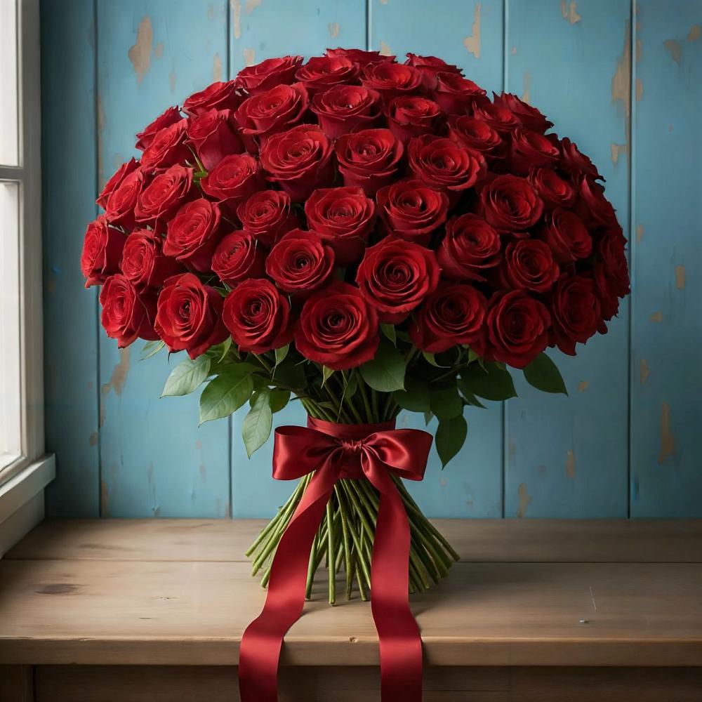 Букет Красные розы Блэк Меджик в Строителе