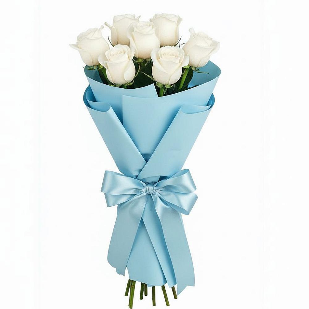 Букет 7 белых роз Проуд в Строителе