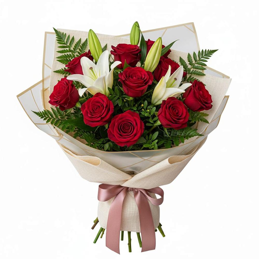 Букет цветов из: Лилии и Розы в Строителе