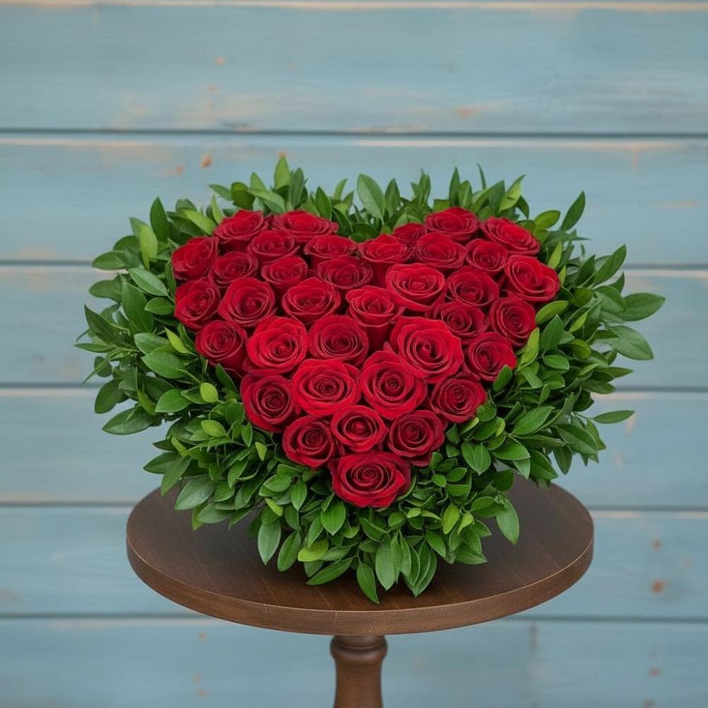 Цветочная композиция из Розы в виде сердца в Строителе