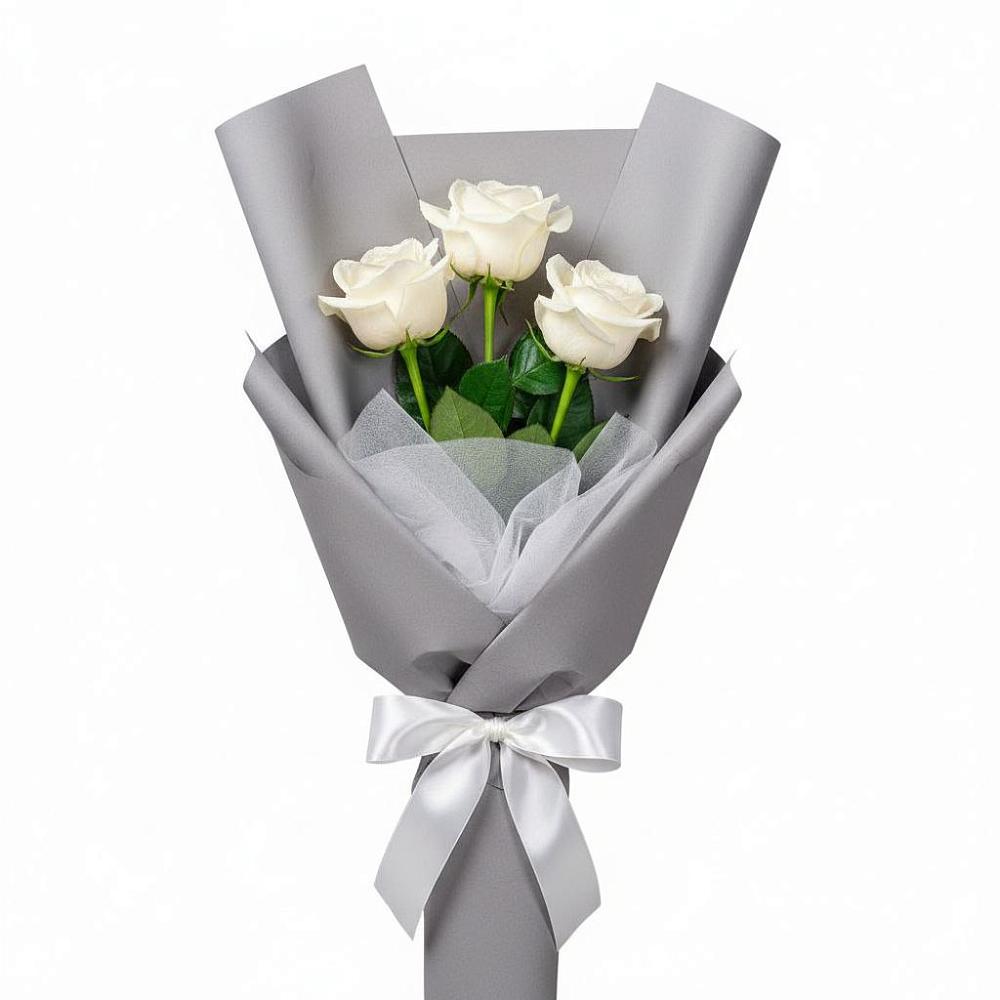Букет 3 белые розы в Строителе