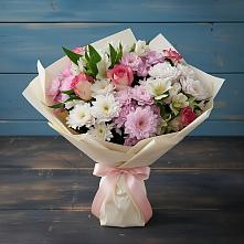 Букет цветов из:  Хризантемы, Альстромерии и Розы в Строителе