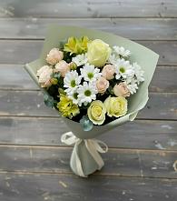 Букет цветов из:  Альстромерии, Розы и Хризантемы в Строителе